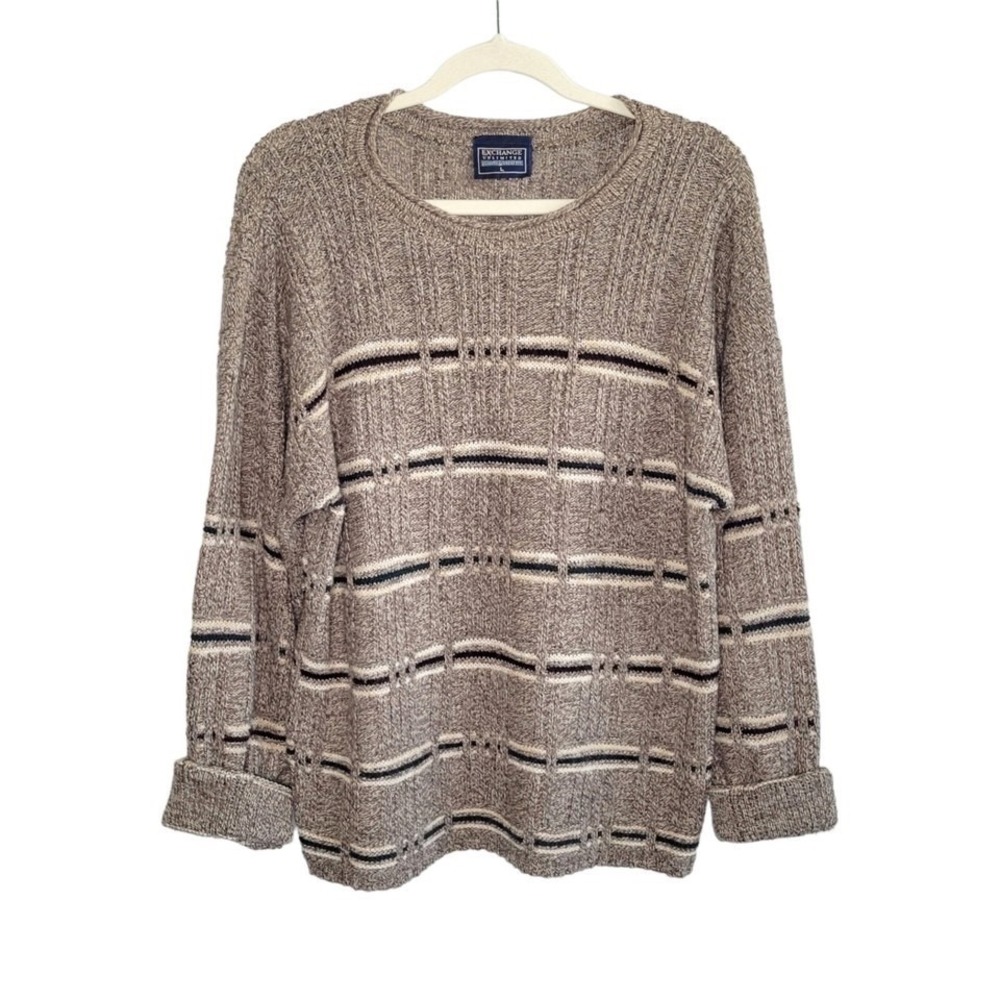 Vtg Exchange Unlimited Soft Acrylic Striped Pullover Sweater Womens Size L Beige